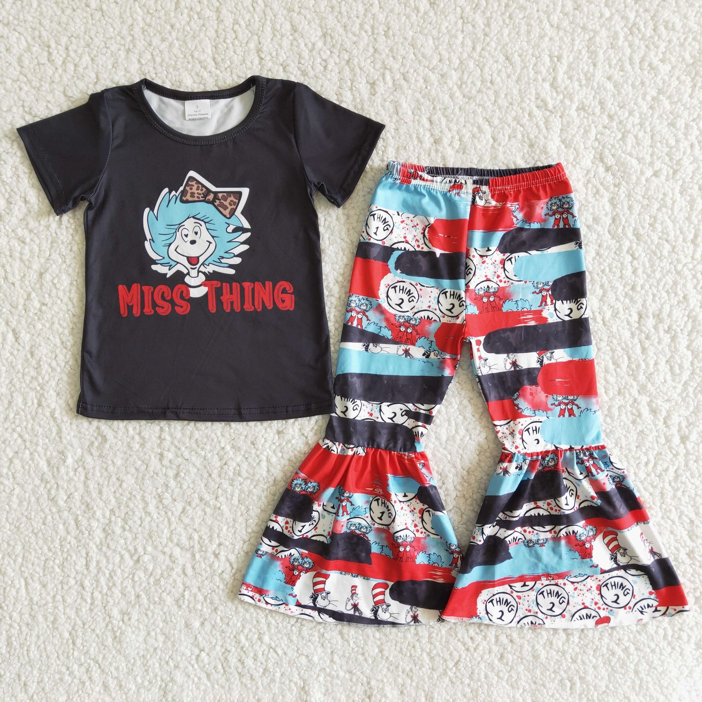 Miss thing cat black shirt bell bottom pants baby kids boutique clothing