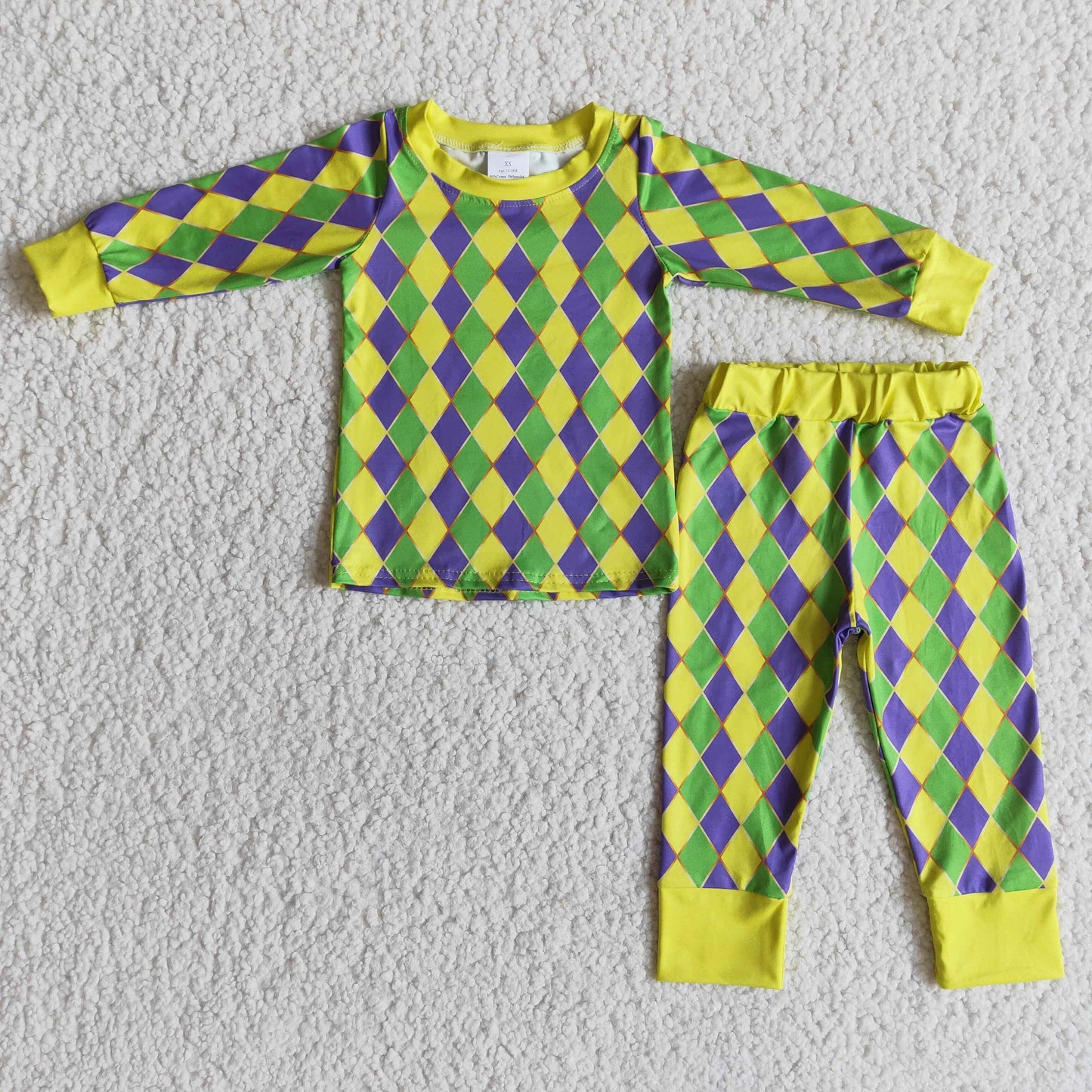 Long sleeve diamond print boy mardi gars pajamas