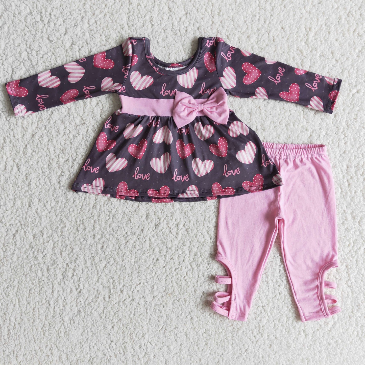 Love heart print tunic criss cross leggings girls valentine's day clothing