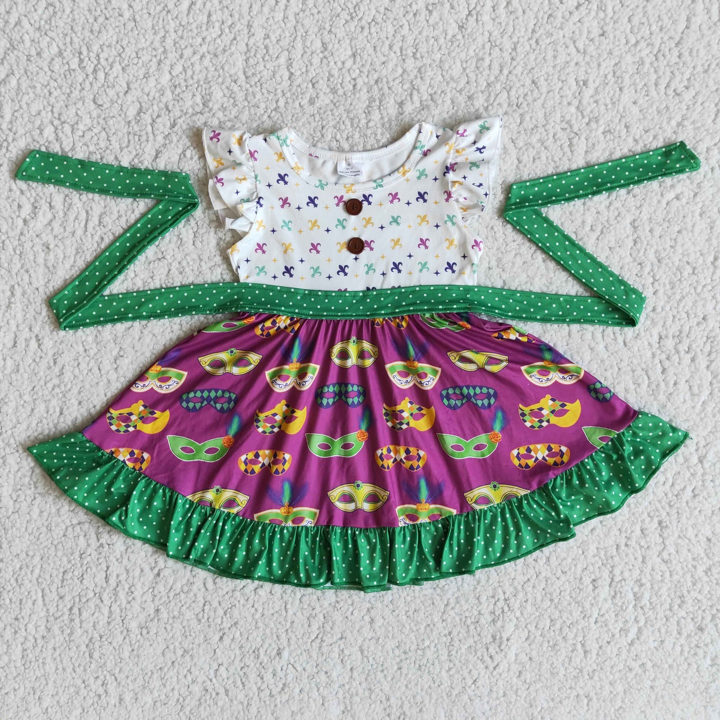 Flutter sleeve belt baby girls mardi gras dresses