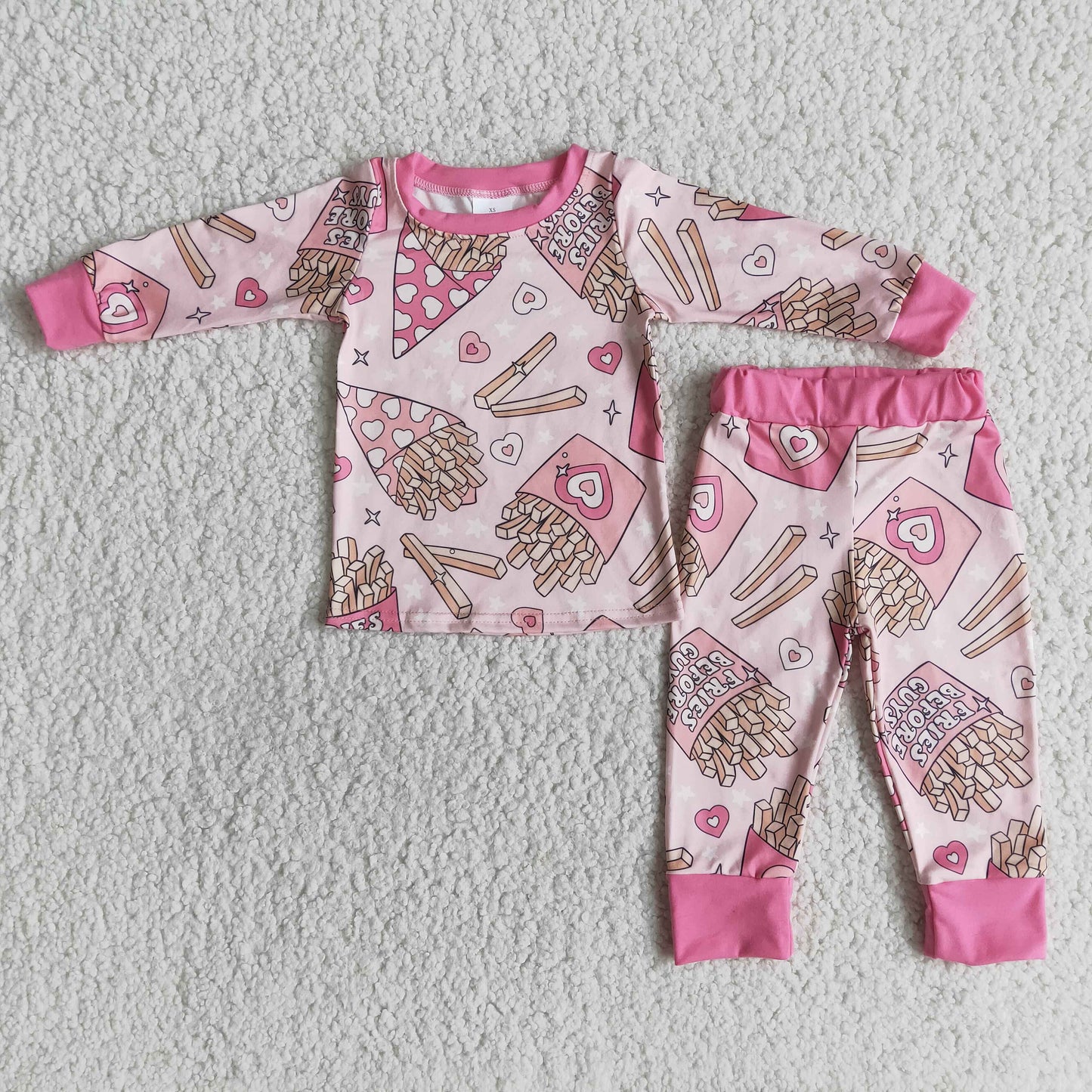 Fries before guys heart print girls valentine's pajamas