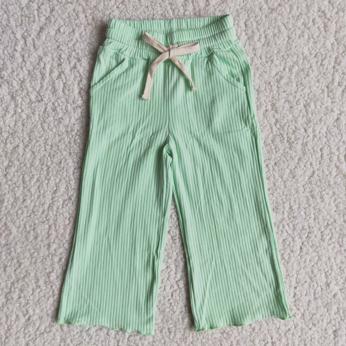 Mint stripe cotton elastic waistband pants