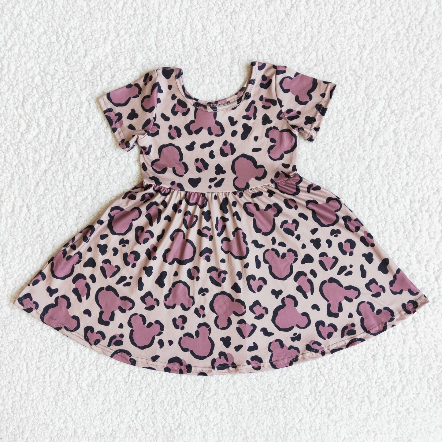 Short sleeve leopard mouse print toddler girls twirl summer dresses