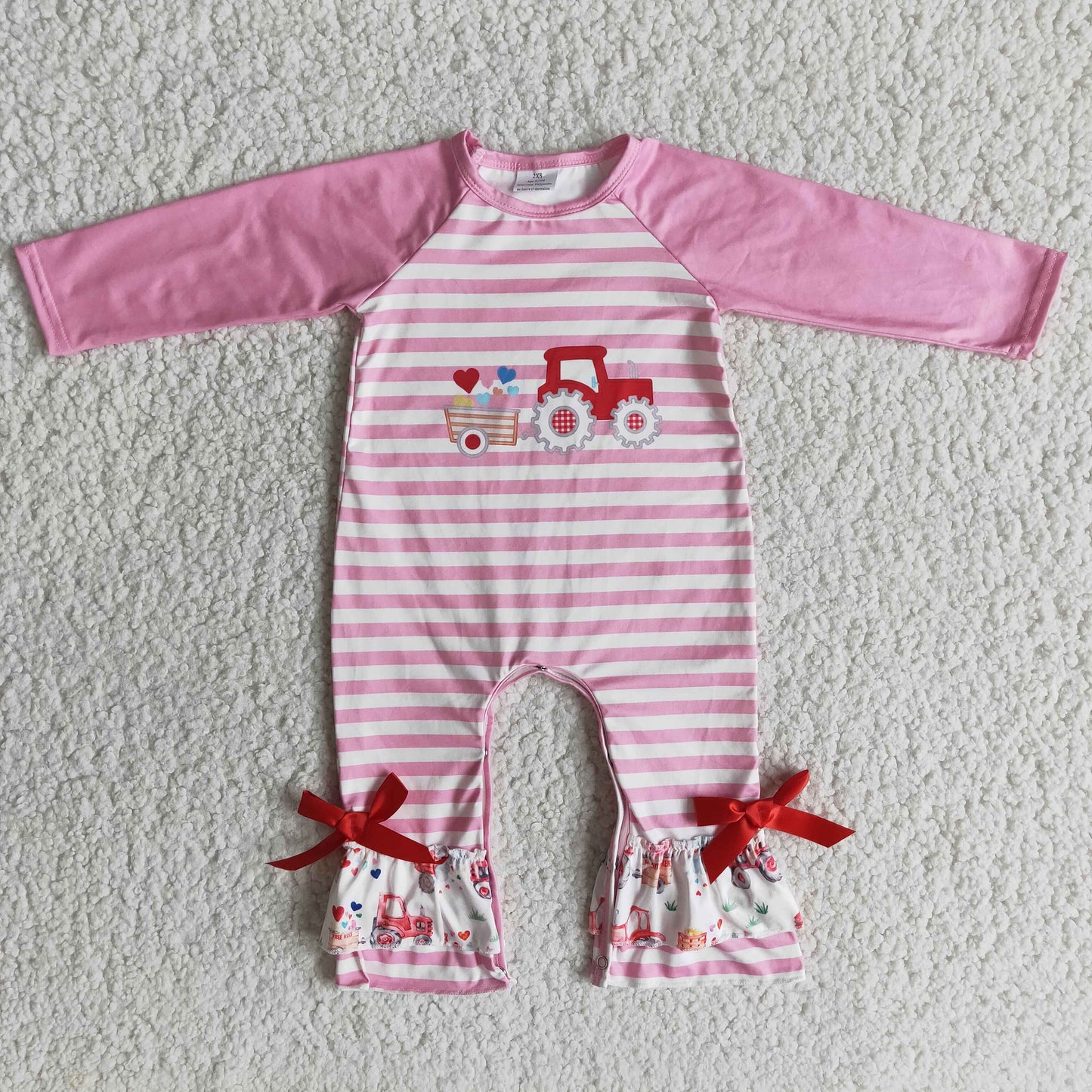 Heart truck stripe long sleeve baby girls valentine's romgper