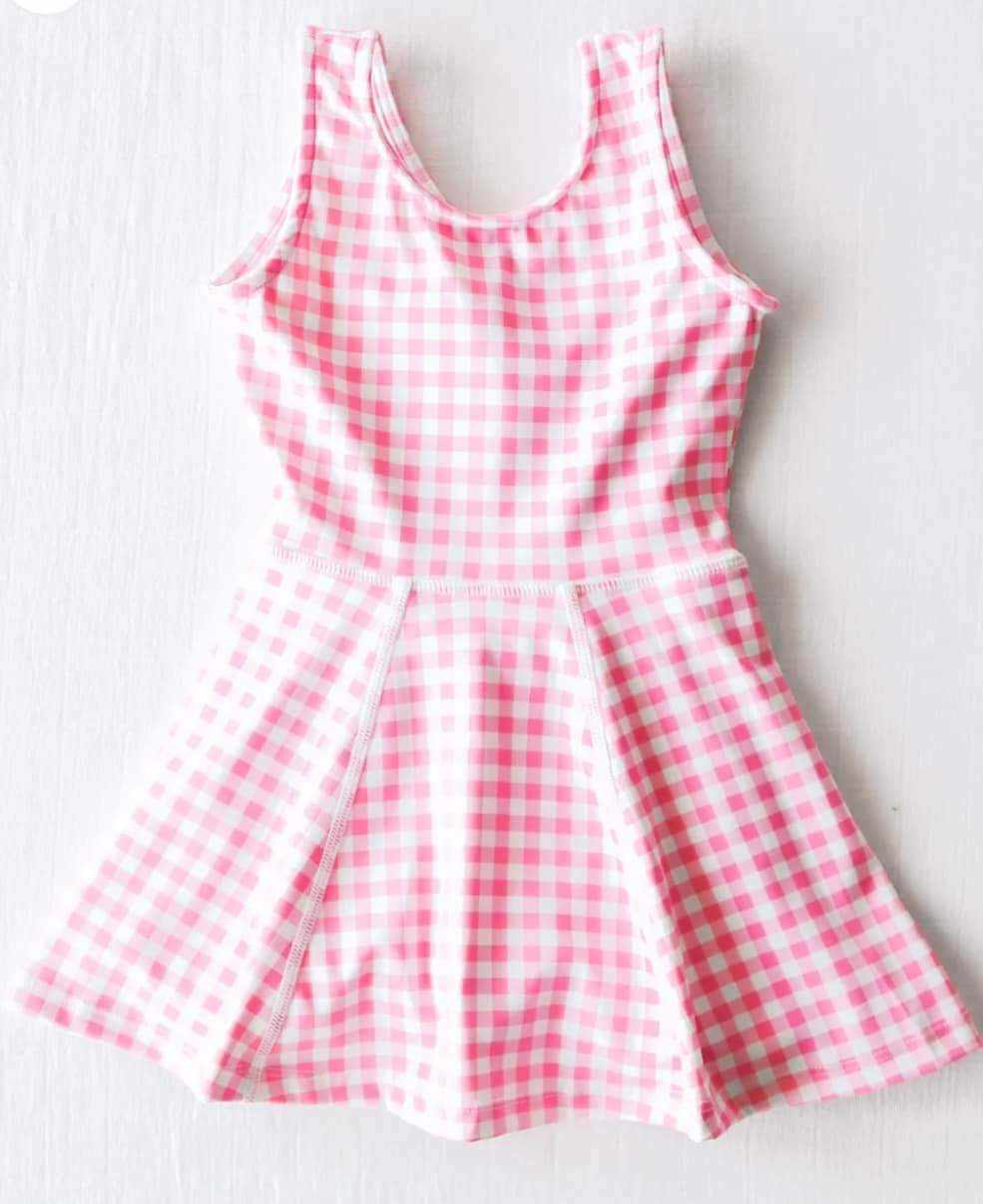 Sleeveless pink plaid baby girls swimsuit