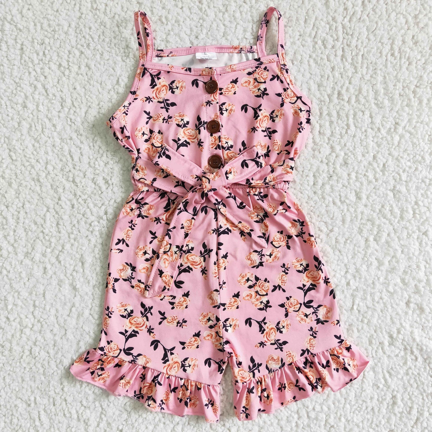 Pink floral sleeveless baby girls summer jumpsuit