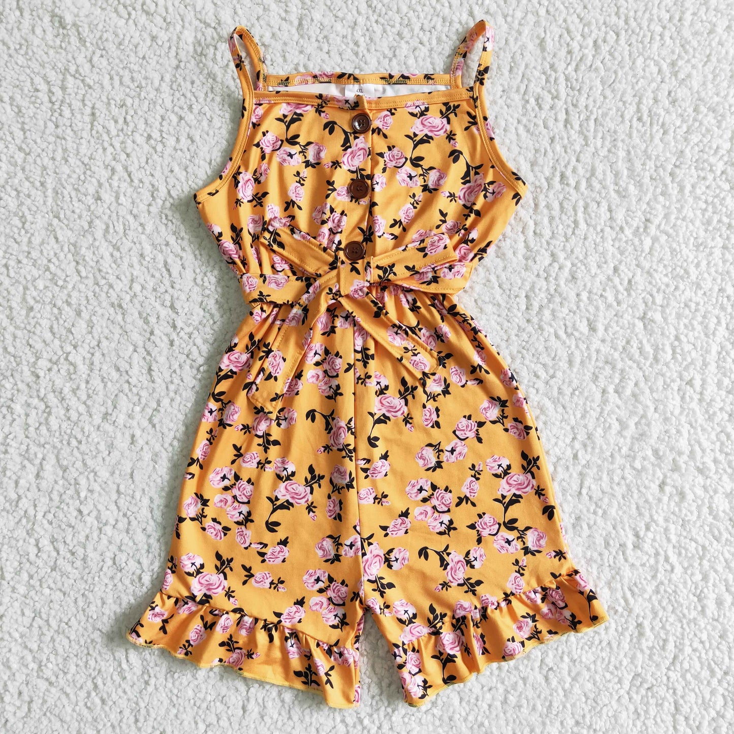 Mustard floral sleeveless baby girls summer jumpsuit