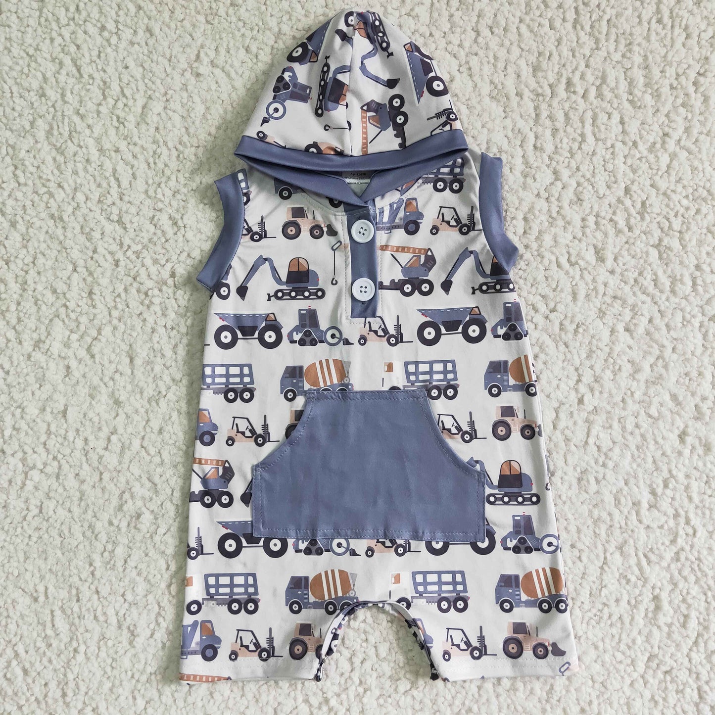 Digging excavator sleeveless baby boy hoodie romper