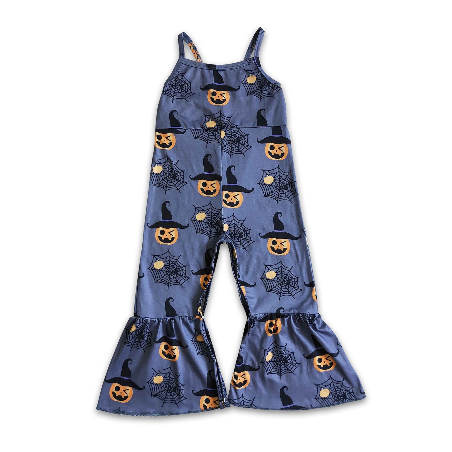Spiderweb pumpkin print sleeveless jumper girls Halloween jumpsuit