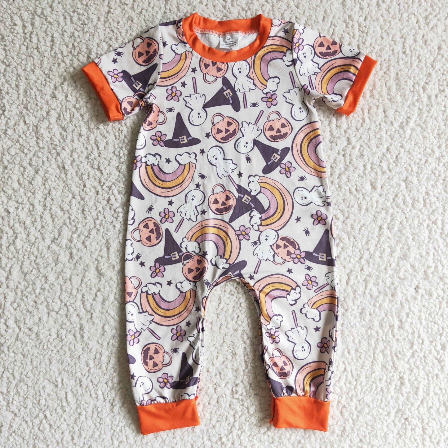 Pumpkin ghost rainbow baby kids Halloween romper