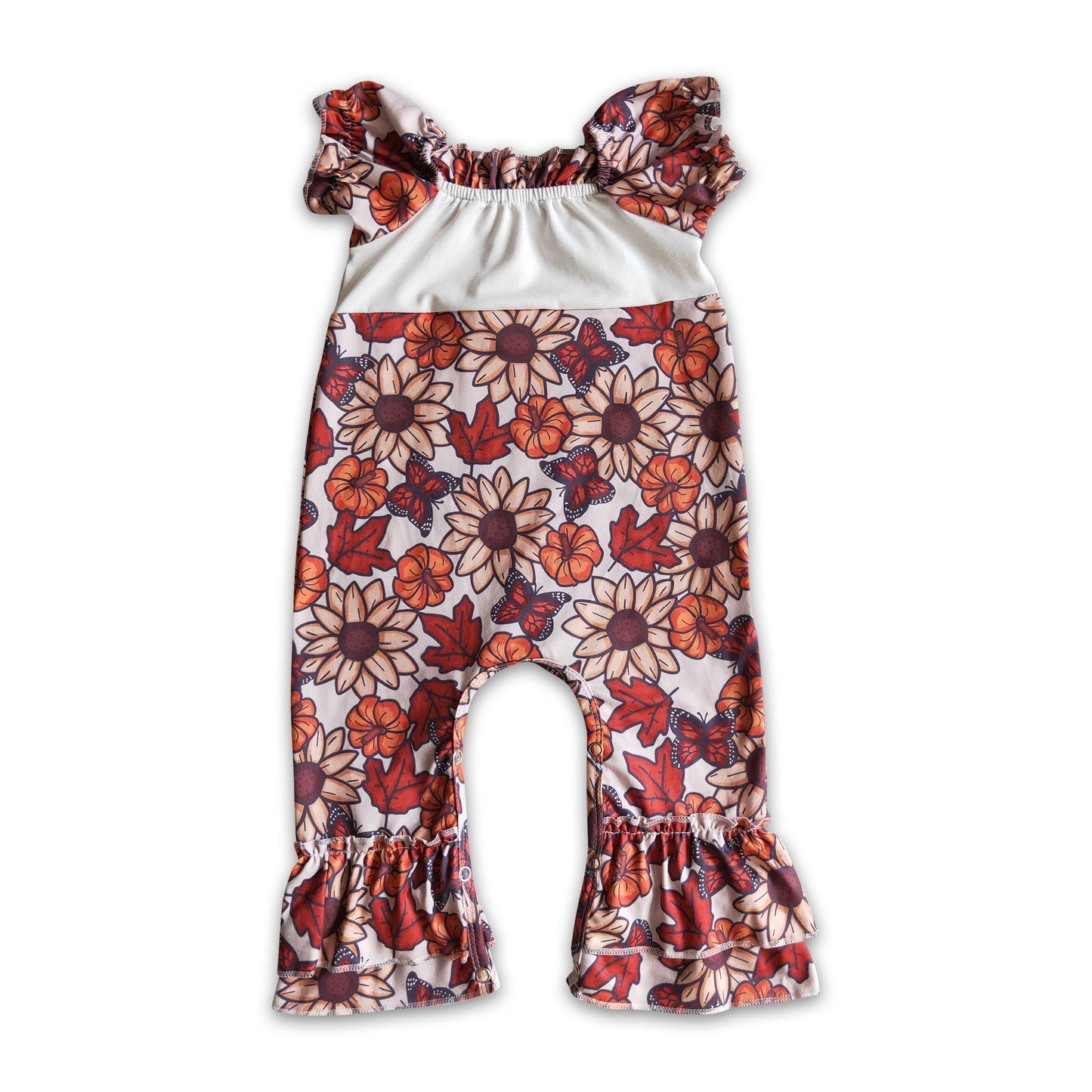 Hey there pumpkin leaves floral baby girls fall romper