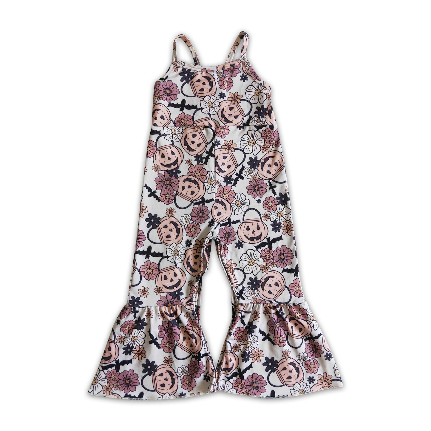 Pumpkin basket bat floral baby girls Halloween jumpsuit