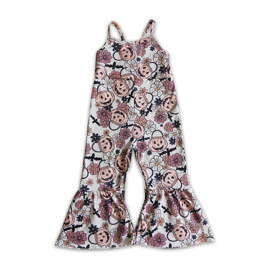 Pumpkin basket bat floral baby girls Halloween jumpsuit