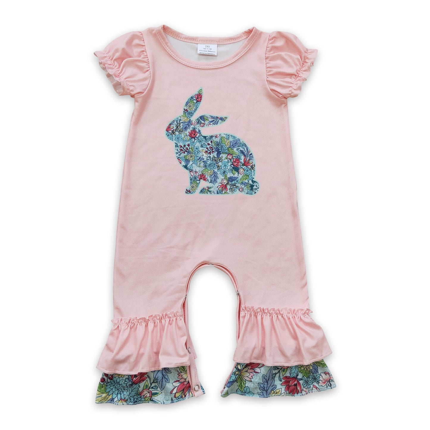 Floral bunny short sleeves baby girls easter romper