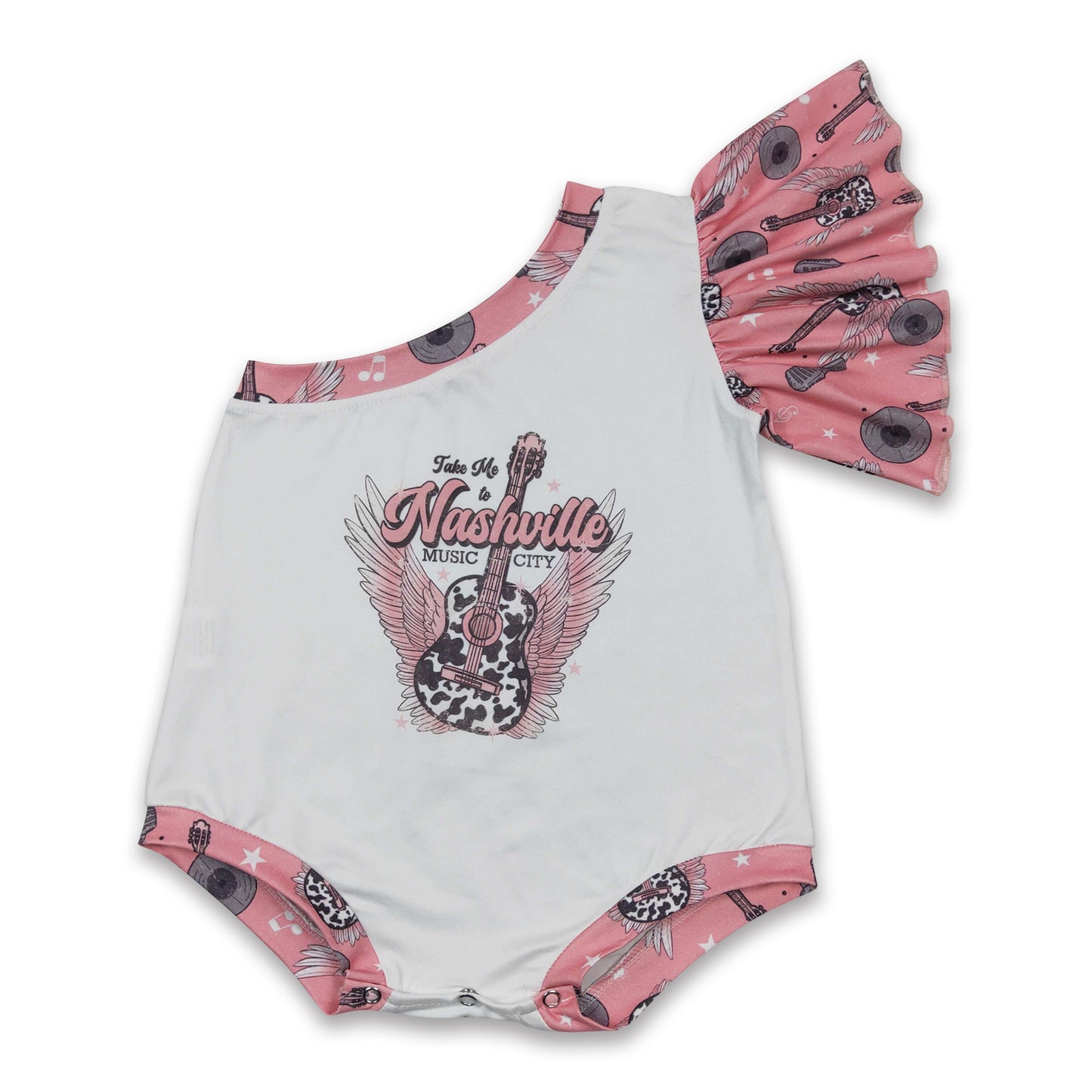 Guitar music city one shoulder baby girls romper