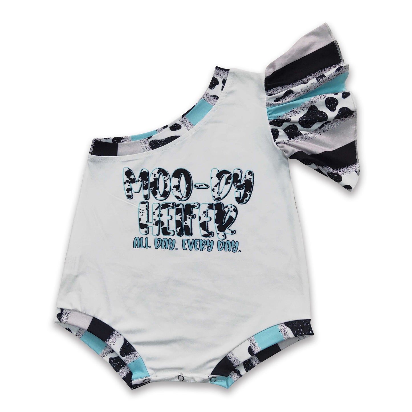 Moody heifer one shoulder baby girls romper