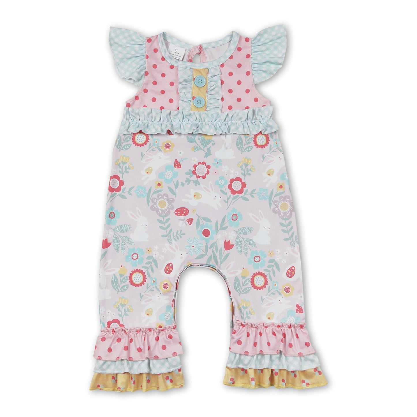Flutter sleeves bunny floral baby girls easter romper