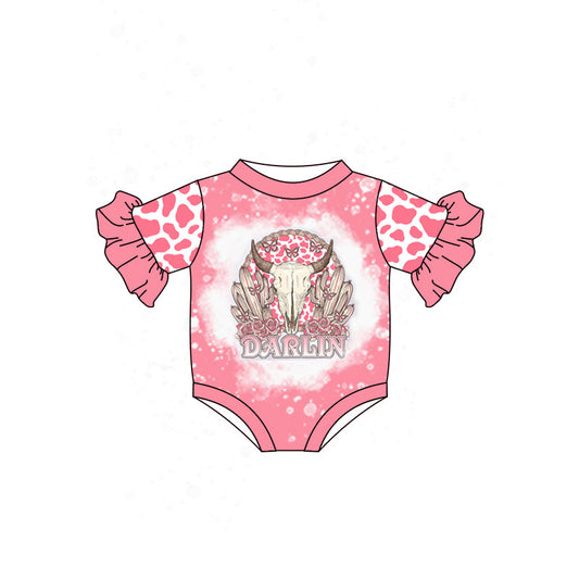 Cow short sleeves darlin bull skull cactus baby western romper