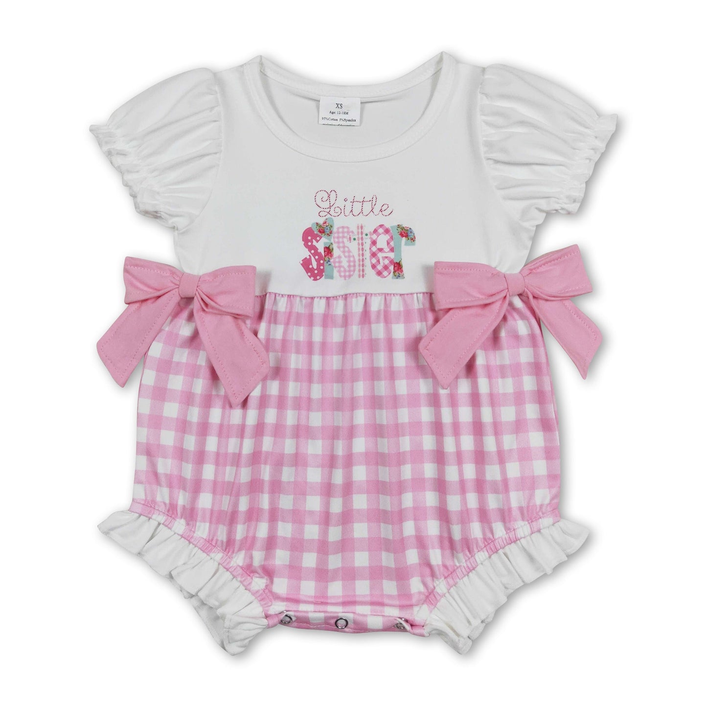 Little sister short sleeves pink plaid baby girls romper ship from US