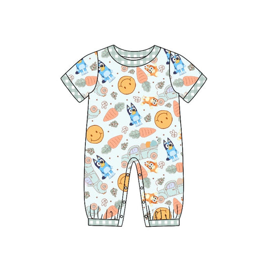 Plaid ruffle dog carrot baby boys easter romper