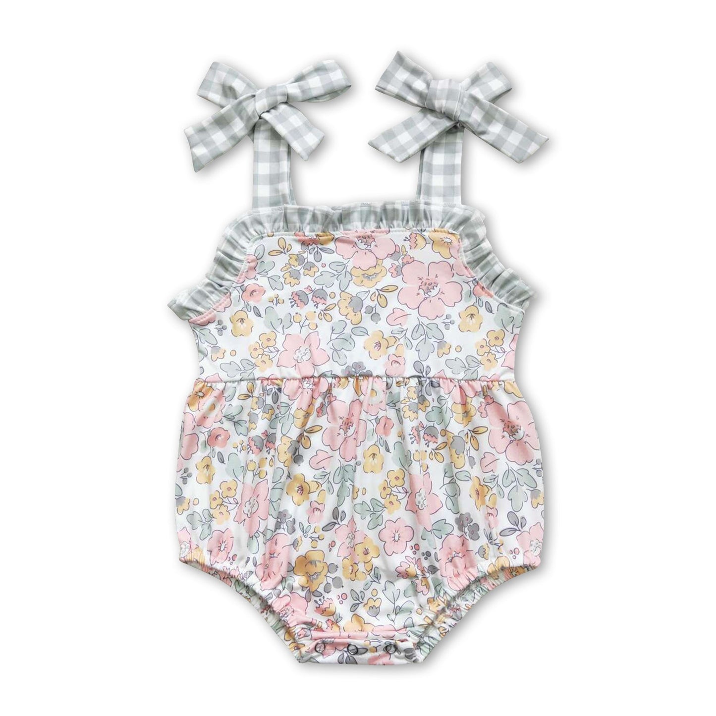 Plaid suspender floral baby girls summer romper ship from US
