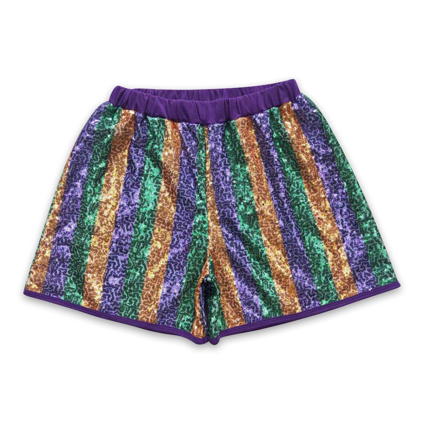 Purple gold green adult sequin mardi gras shorts