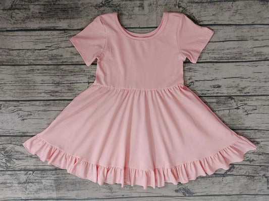 MOQ 3 pcs pink short sleeves cotton girls dresses