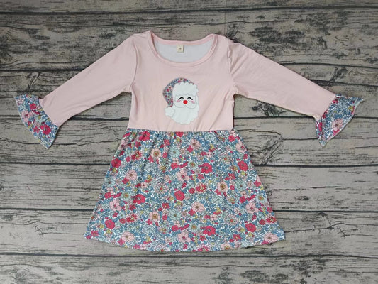 MOQ 3 pcs santa floral ruffle long sleeves girls Christmas dress