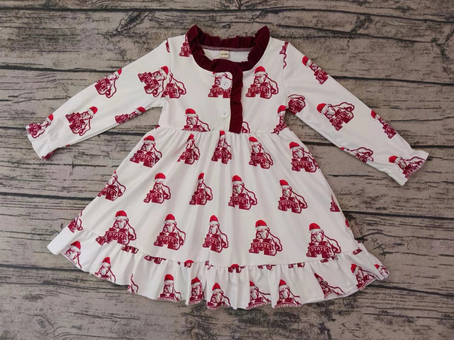 MOQ 3 pcs long sleeves M Christmas hat maroon girls team night gown