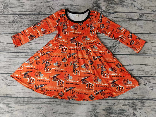 MOQ 3 pcs long sleeves B orange tiger girls team dresses