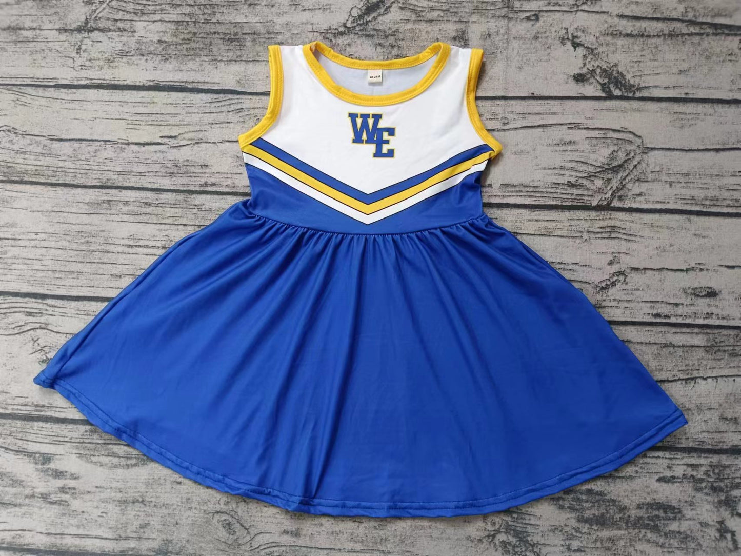 MOQ 3 pcs W E sleeveless blue white girls team dresses