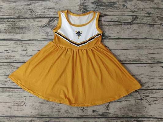 MOQ 3 pcs V sleeveless yellow white girls team dresses