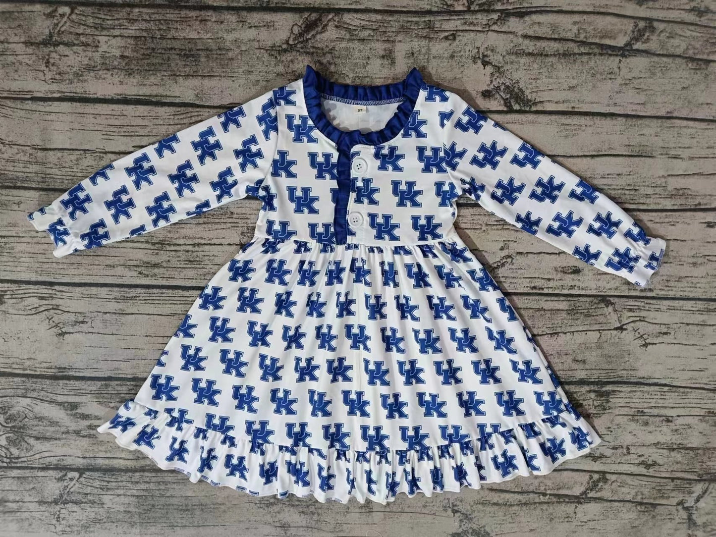 MOQ 3 pcs U K blue long sleeves kids girls team night gown