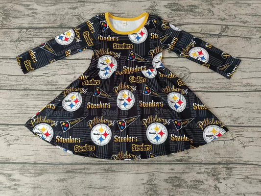 MOQ 3 pcs long sleeves yellow black girls team dresses