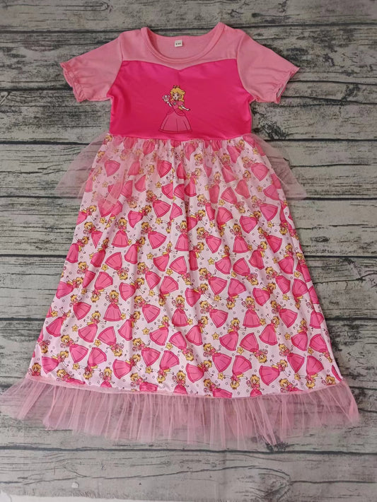 MOQ 3 pcs Pink short sleeves princess game girls tulle dress