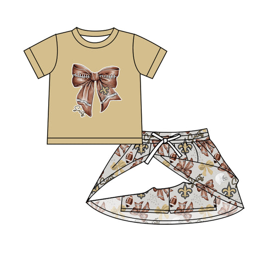 MOQ 5 pcs khaki football bow top skirt girls team outfits