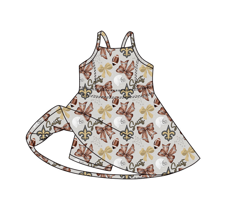 MOQ 5 pcs straps football khaki bows girls team athletic dress