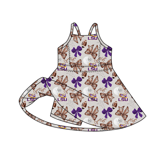 MOQ 5 pcs straps football tiger bows girls team athletic dress
