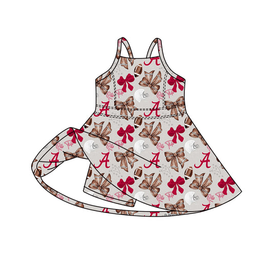 MOQ 5 pcs straps football A bows girls team athletic dress