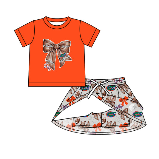 MOQ 5 pcs crocodile football bow top skirt girls team outfits