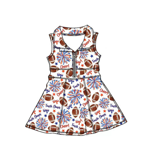 MOQ 5 pcs sleeveless football blue orange bows girls team athletic dress