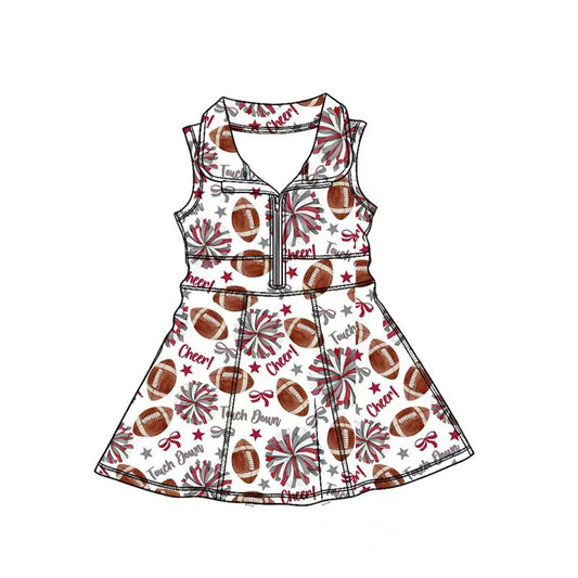 MOQ 5 pcs sleeveless football red grey bows girls team athletic dress