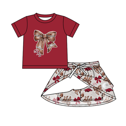 MOQ 5 pcs hogs football bow top skirt girls team outfits