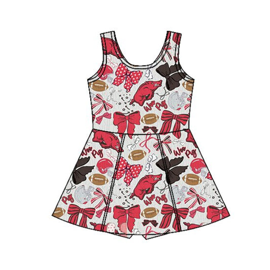 MOQ 5 pcs sleeveless bow hogs girls team athletic dress