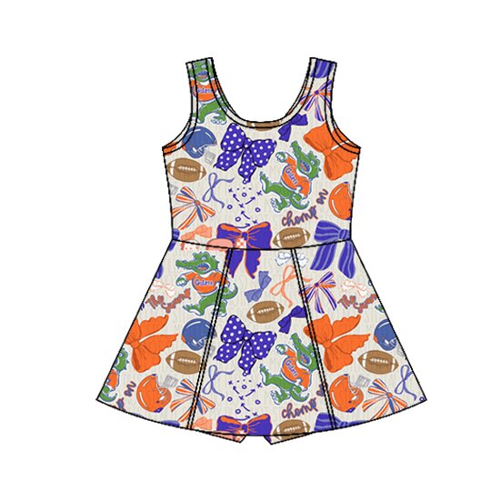 MOQ 5 pcs sleeveless crocodile bow girls team athletic dress