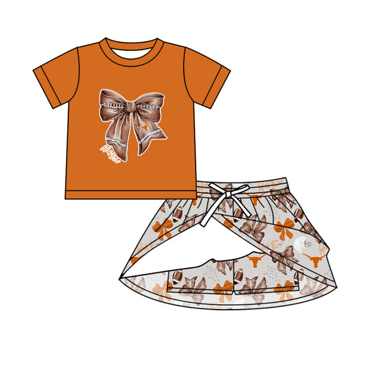 MOQ 5 pcs bull skull football bow top skirt girls team outfits