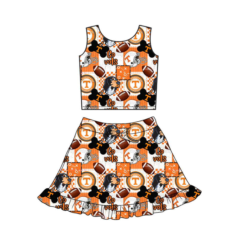 MOQ 5 pcs sleeveless T dog top skirt girls team active set