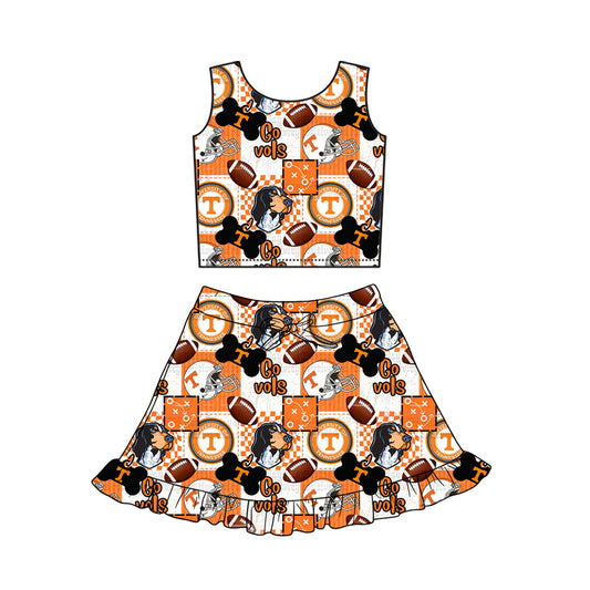 MOQ 5 pcs sleeveless T dog top skirt girls team active set