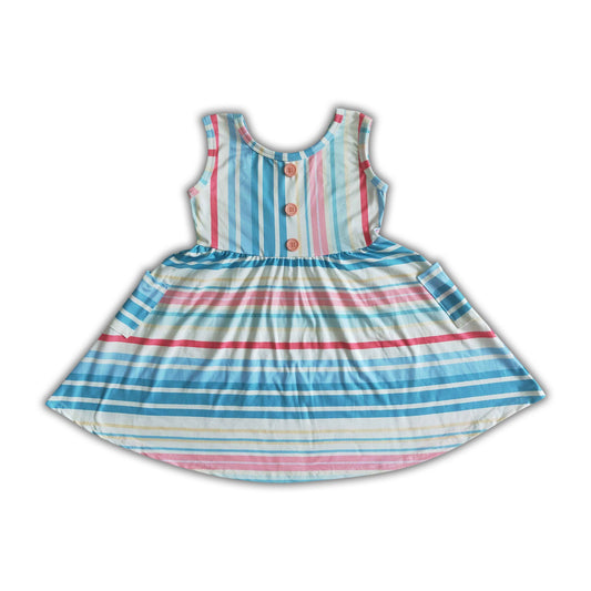 Colorful stripe pocket baby girls summer twirl dresses