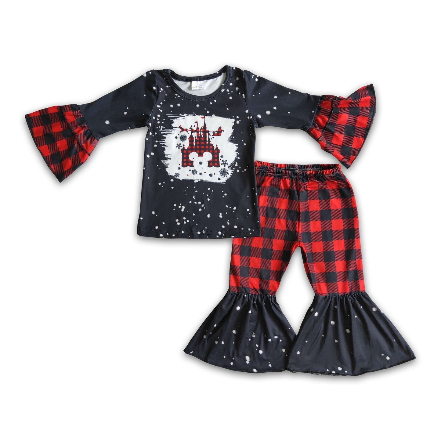 Castle screen print shirt plaid pants girls clothing set